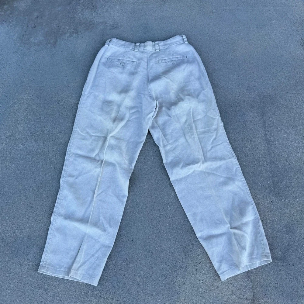 Vintage Gap 100% Linen Pleated Relaxed Fit Trousers Beige 28/30 Men